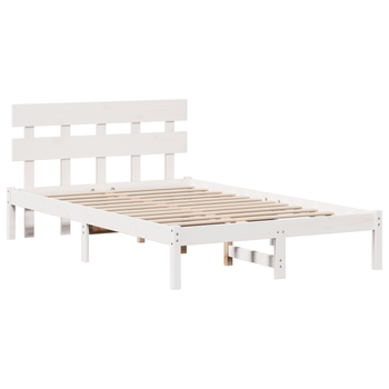 Cama Matrimonial | Cama Doble | Estructura De Cama Con Cabecera Blanca 120x200 Cm Madera Maciza De Pino Cfw54354