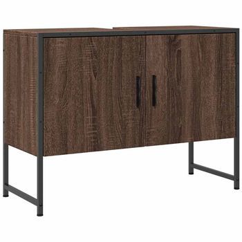 Armario Lavabo Baño Madera Ingeniería Roble Marrón 80x33x60 Cm Vidaxl