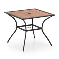 costway mesa de comedor para patio para 4 personas mesa bistro cuadrada con agujero ajustable para sombrilla y tablero de imitacion de madera
