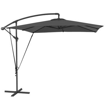 Outsunny Parasol Excéntrico 247x247 cm con Base Cruzada Manivela Funda Protectora y Cubierta Ajustable 247x247x264 cm Gris Oscuro
