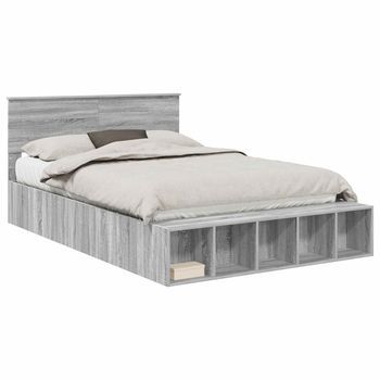 Estructura De Cama Con Estante Manual Gris Sonoma 150 X 200 Cm Vidaxl