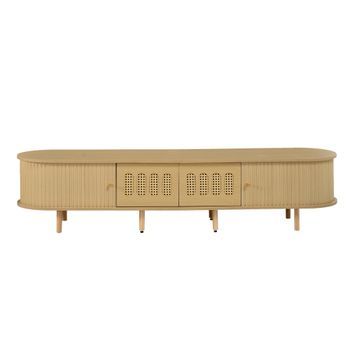 Mueble De Tv De 180 Cm En Madera Clara Con Puertas De Ratán Para Televisores De 75 Pulgadas
