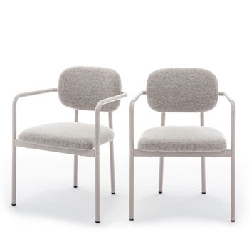 Lote de 2 sillones de comedor con patas beige en tela rizada  - beige