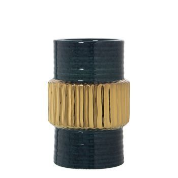 Jarron Verde Oscuro Y Dorado