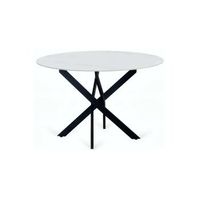 mesa redonda con tapa ceramica efecto marmol y patas metalicas