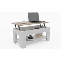 mesa de centro elevable mc-5 comedor o auxiliar mayor grosor y estabilidad blanco tapa roble dormidan