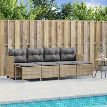 Juego De Sofás Jardín Con Cojines 5 Uds | Conjunto Mueble Jardin Mesa Y Sillas Ratán Sintético Beige Cfw53218