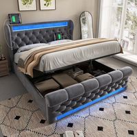 cama con cabecero y canape de 160 x 200 cm - tomas usb y tipo c - led - terciopelo - gris sin colchon