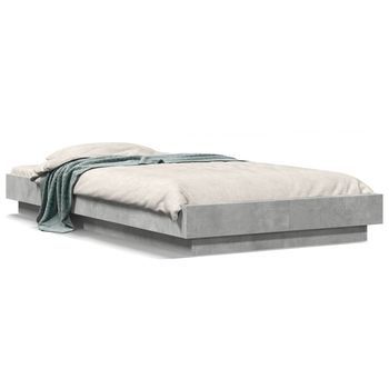 Cama Individual | Cama Para Adultos | Estructura De Cama Con Luces Led Madera Gris Hormigón 90x200 Cm