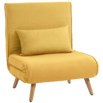 HOMCOM Sofá Cama Individual Sofá Cama Plegable con Respaldo Ajustable 5 Posiciones Tapizado con Cojín 72x75x85 cm Amarillo   Aosom España