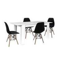 mesa extensible de comedor o cocina blanco  4 sillas estilo nordico negro