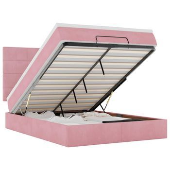 Estructura Cama Otomana Colchones Terciopelo Rosa 140x200cm Vidaxl