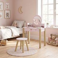 tocador de maquillaje ninas con taburete espejo cajon rosa aiyaplay