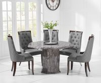 crema grey octagonal marble dining table with angelica chairs