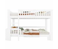 cama infantil modular 90x200 cm - litera y cama individual combinables madera maciza barandilla de seguridad esquinas redondeadas - blanco