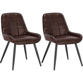 Set 2 Sillas De Comedor Sillas De Piel Sintética Para Mayor Comodidad Ergonómicas Con Respaldo Oscuro - Marrón - Woltu