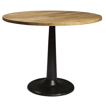 Mesa de comedor redonda de mango macizo y metal negro Ø115 cm