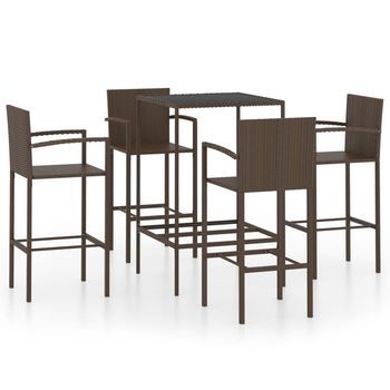 Conjunto De Bar De Jardín 5 Uds | Mueble Jardin Mesa Y Sillas Y Cojines Ratán Sintético Marrón