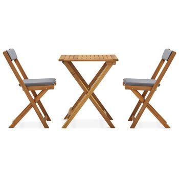Mesa Y Sillas Bistró Plegables 3 Pzas Y Cojines Madera Maciza Cfw365933