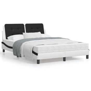Cama Matrimonial | Cama Para Adultos | Estructura Cama Cabecero Cuero Sintético Blanco Negro 120x200cm Cfw94095