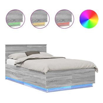 Estructura De Cama Con Tiras Led Gris Sonoma 135 X 190 Cm Vidaxl