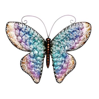 Mariposa decorativa de pared en metal multicolor iridiscente 45x56 cm