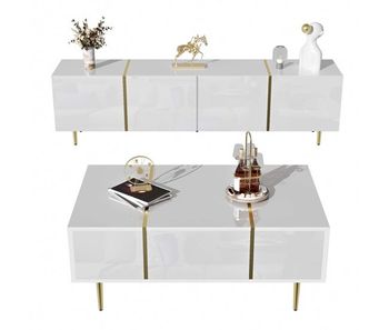 Conjunto de mueble tv y mesa de centro - diseño moderno de alto brillo - blanco