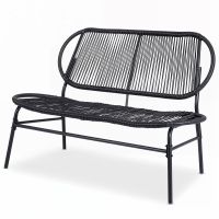 costway banco jardin para 2 personas con asiento y respaldo de ratan pe estructura metal diseno listones para terraza porche carga 300kg