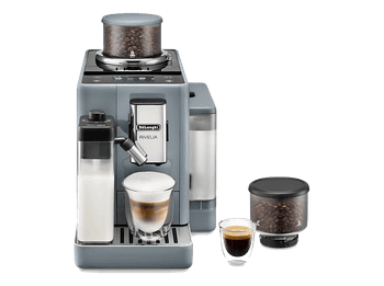 Cafetera superautomática - De'Longhi Rivelia EXAM440.55.G, 1450W, 19 bar, Molinillo integrado, LatteCremaHot, Depósito leche, Táctil, 16 recetas, Gris