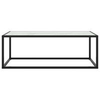 mesa de centro 100x50x35 cm vidrio y acero con recubrimiento en polvo - blanco