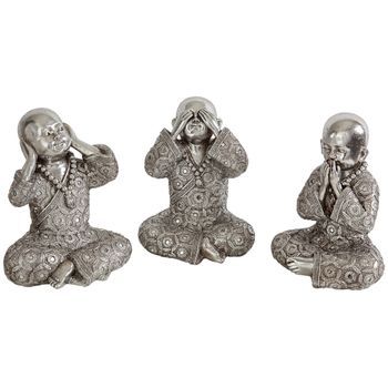 Set 3 Monjes Sentidos Resina Plateado