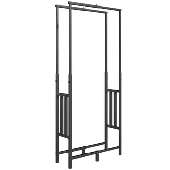 Outsunny Leñero Exterior de Acero Robusto para Leña con Ancho y Alto Ajustables Capacidad 100 kg 45,5-75,5x25x98-170 cm Negro   Aosom España