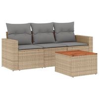 juego de sofas jardin con cojines beige mezcla 4 pzas ratan pe vidaxl