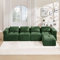 sofa modular de 4 plazas en forma de l con puf poliester verde espuma 32d 344x162x67 cm