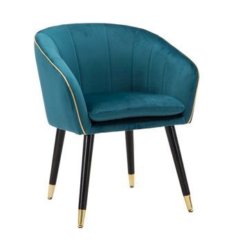Sillón De Tela Azul Con Acabados Dorados Cm 62x58x78