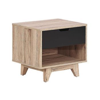 Mesita De Noche Madera Clara Negra 46 X 50 Cm 1 Cajón Estante Dormitorio Diseño Moderno Estilo Escandinavo Spencer