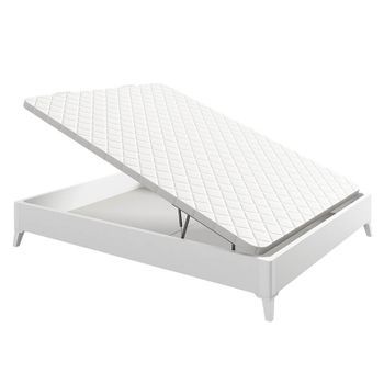 Canapé Abatible Arcón De Madera Con Patas Transpirable Altura 34,5 Cm - Blanco - 140x200 Cm