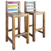 juego de 2 taburetes de bar y sillas altas en madera maciza recuperada multicolor dec029643