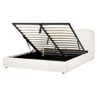 cama con almacenaje minimalista 160 x 200 cm de tela moderna blanco crema blagnac