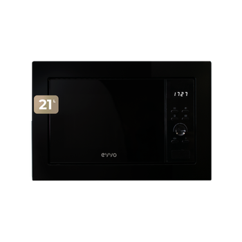 EVVO Microondas integrable Mi30 Black, 21L de Capacidad, Grill 1000W, Puerta y Marcos Efecto Brillante, Multifunción