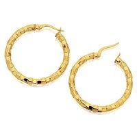 9ct gold crinkly hoop earrings - 32mm - g2305