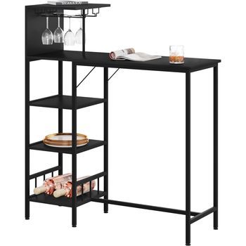 Mesa/consola De Bar De Estilo Industrial Con Almacenamiento De 4 Niveles Y 2 Soportes Para Vasos. Estructura De Acero. Color Negro.