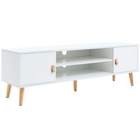 anzio mueble tv con 2 puertas 1 estante y patas de madera de pino blanco mate fabricado en melamina 140 cm
