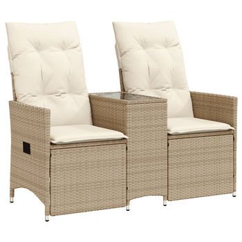 Sofá De Jardín Reclinable De 2 Plazas | Sofá De Exterior Con Mesa Ratán Pe Beige