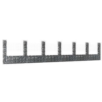 Cesta De Gaviones | Gavión Para Piedras | Gavión Decorativo Forma De U 7 Postes De Hierro 740x20x150 Cm Cfw262558