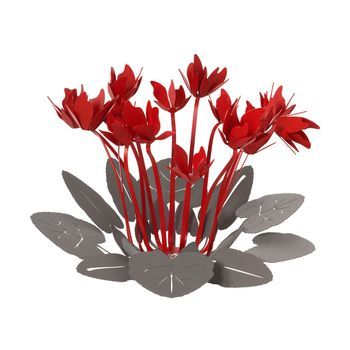 Centro De Mesa Decorativo Ciclamino Ø38 Cm En Barro Y Hierro Rojo Diseño Floral Moderno Para Mesa O Salón Made In Italy