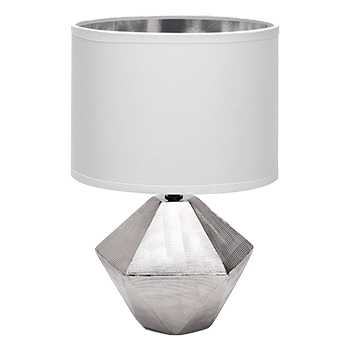 Aigostar 197186 - Lámpara de Cerámica, casquillo E14, φ220mm. Forma de diamante, Plateado. Lámpara de Mesa o Mesita de Noche, Pantalla de Tela, Lámpara Escritorio Diseño moderno para Estudio, Salón