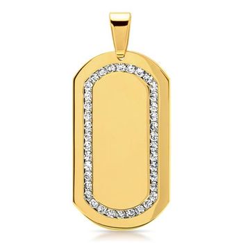 Placa de identificación de acero inoxidable chapado en oro con circonita cúbica