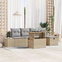 juego de sofa de jardin  de 6 piezas con cojines beige de ratan poliester v0703 unico  beige
