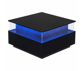 Mesa de centro moderna con led 70x70x41 cm - 2 cajones, área de exhibición transparente, carga hasta 30 kg - negro